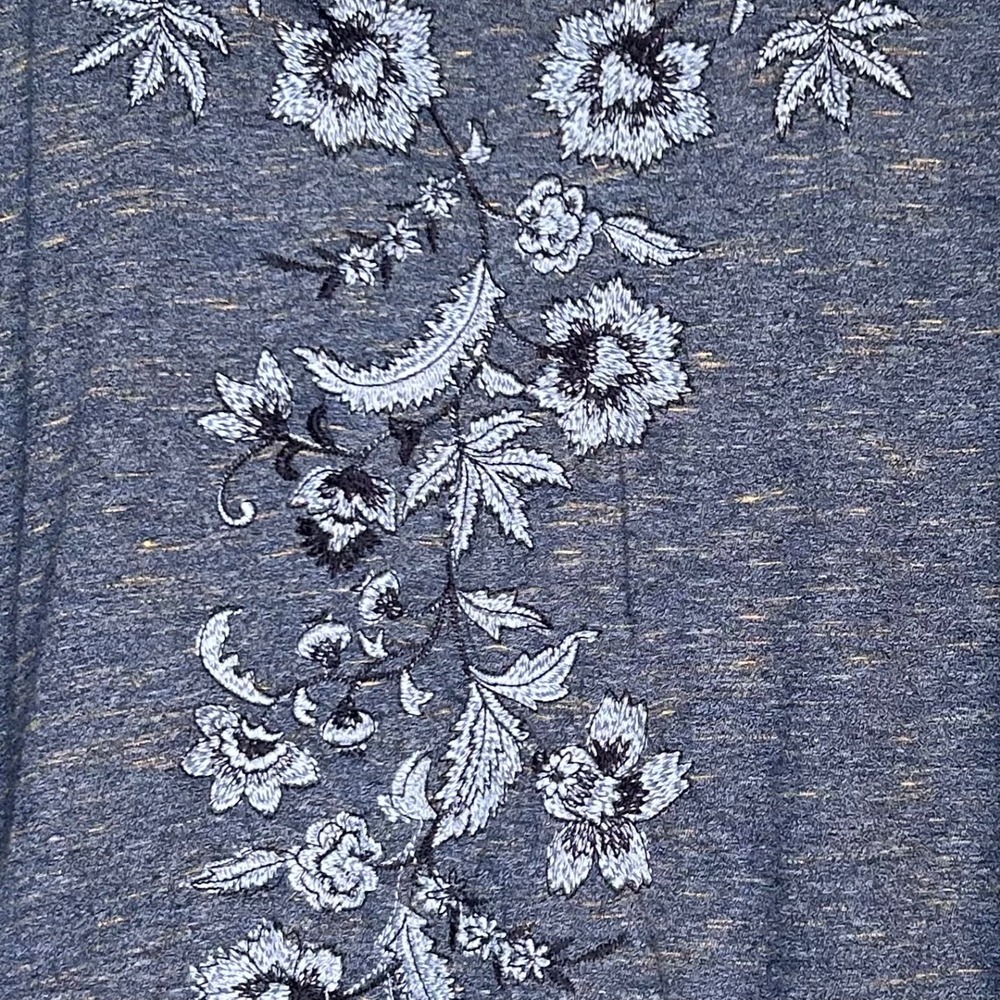 Pure J Jill Embroidered Jersey Tunic Top Large Blue 3/4 Sleeve Boho Soft - Picture 8 of 11